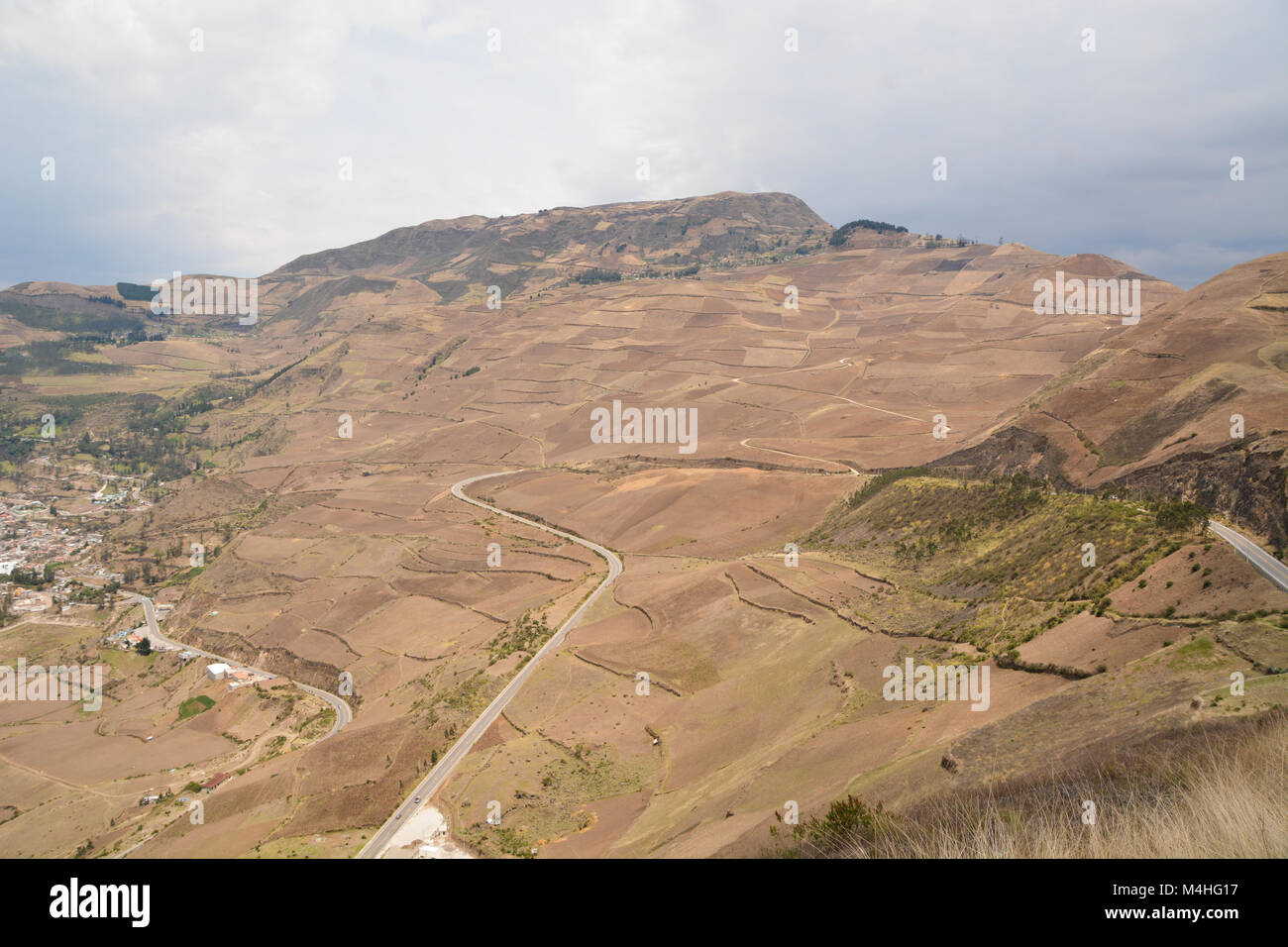 Panoramic view on winding roads in the highlands of Ecuador, Latin America Stock Photo