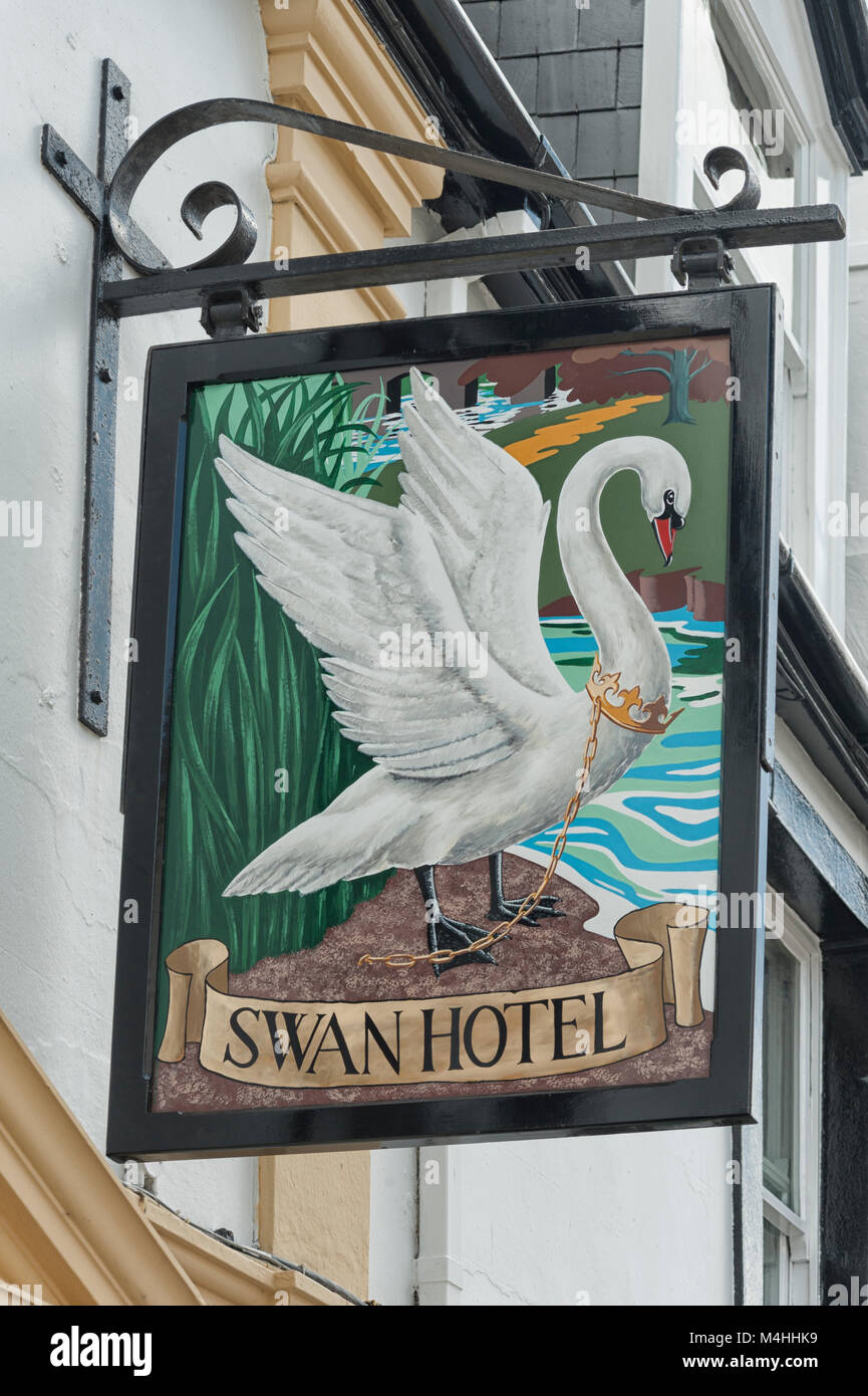 WADEBRIDGE, CORNWALL - JUME 12, 2009:  Sign above the Swan Hotel in Molesworth Street Stock Photo