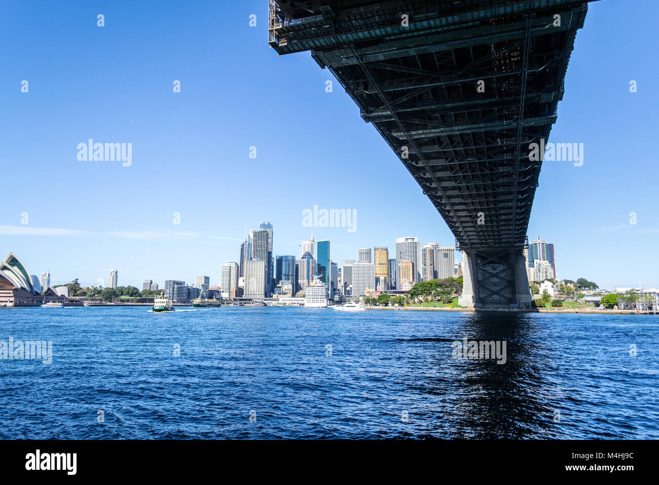 Iconic Sydney Harbour bridge from underneath Stock Photo