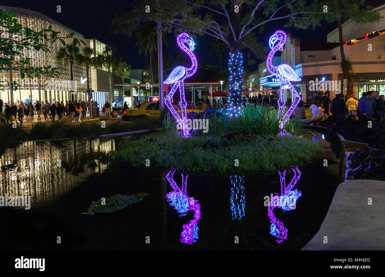 Luminous flamingos, Lincoln Road, Miami Beach, Florida, USA Stock Photo