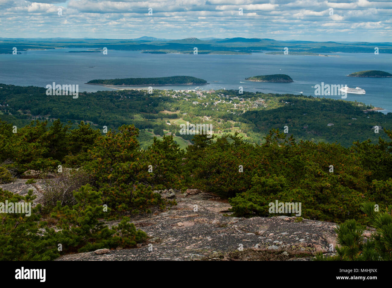 The Town Of Bar Harbor As Seen From Champlain Mt, Acadia National Park, Maine Stock Photo