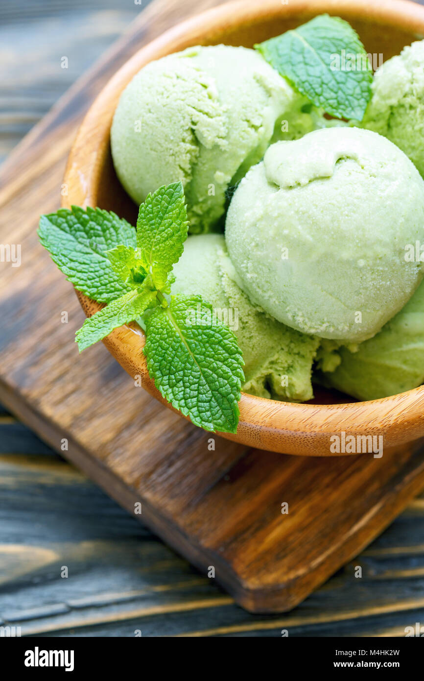 Balls homemade mint ice cream in a bowl Stock Photo Alamy