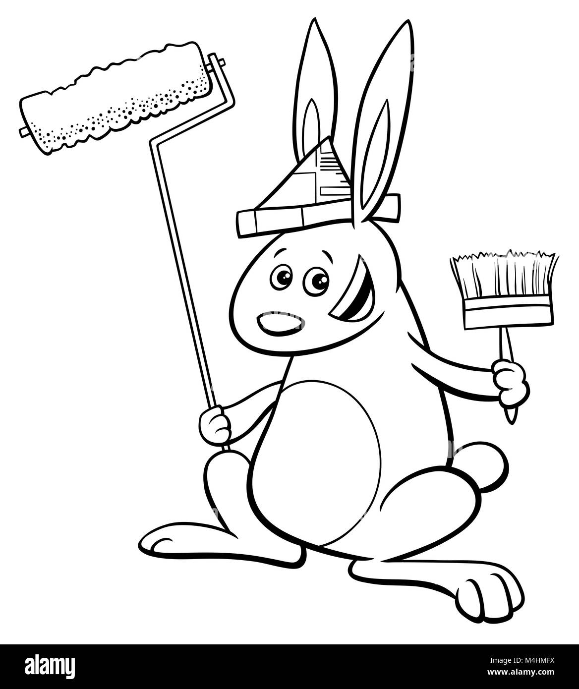rabbit painter coloring book Stock Photo