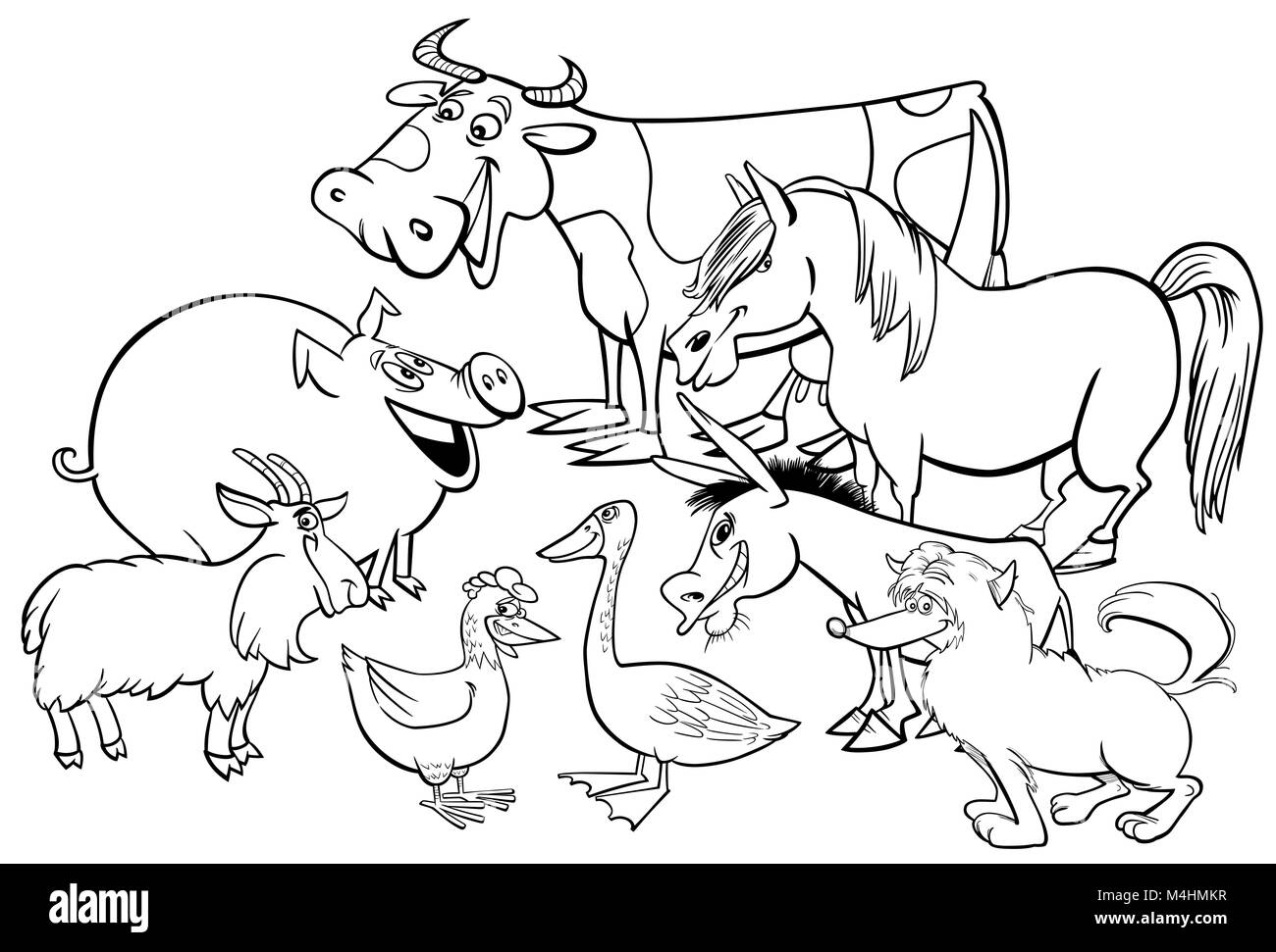 farm animal characters coloring book Stock Photo