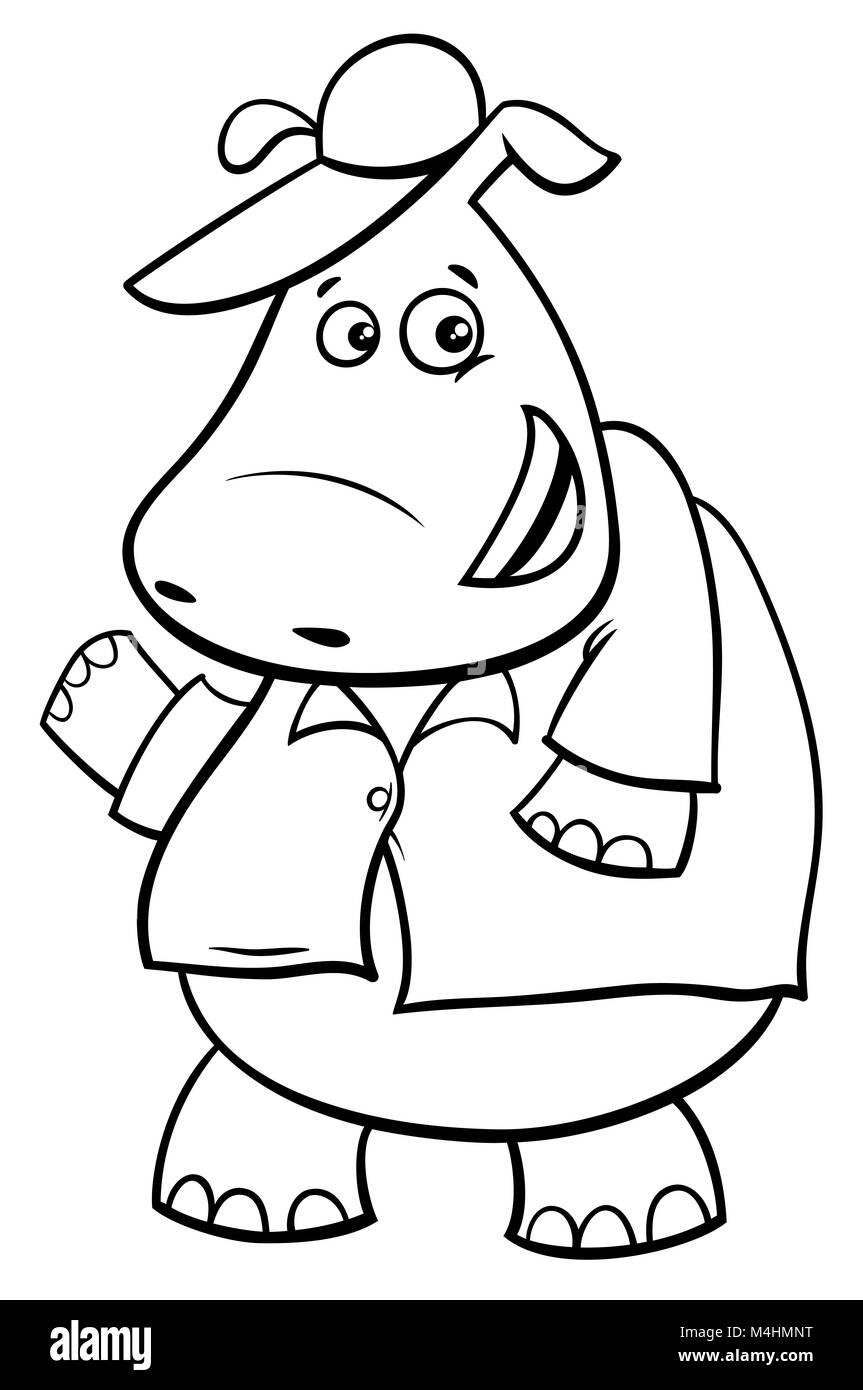 hippo cartoon coloring book Stock Photo