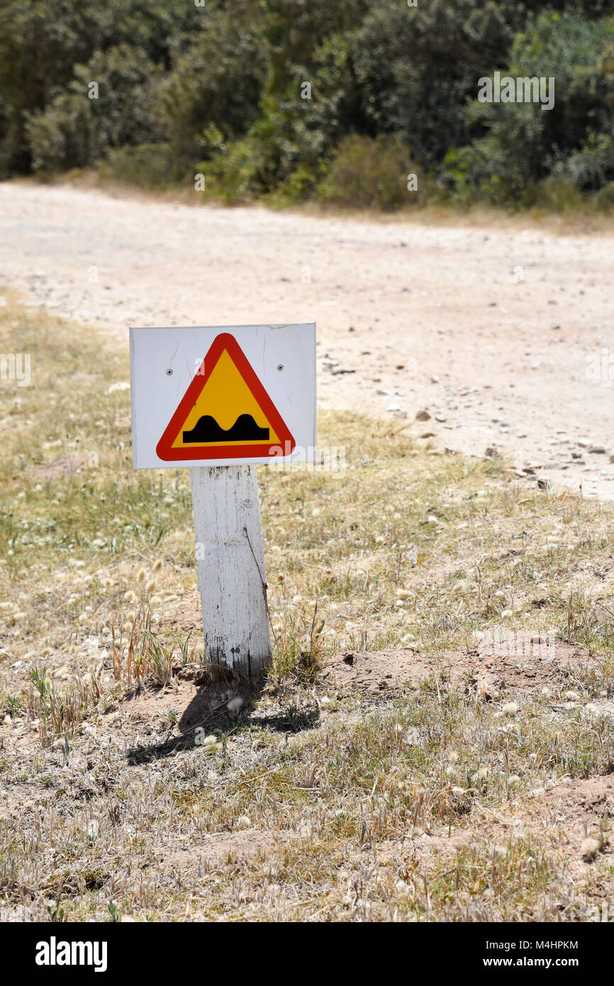 A speed bump sign in Goukamma near Knysna on the Garden Route in South Africa Stock Photo