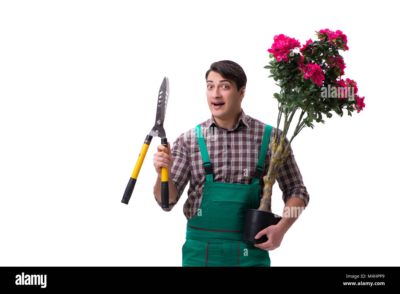 Young man gardener isolated on white Stock Photo - Alamy
