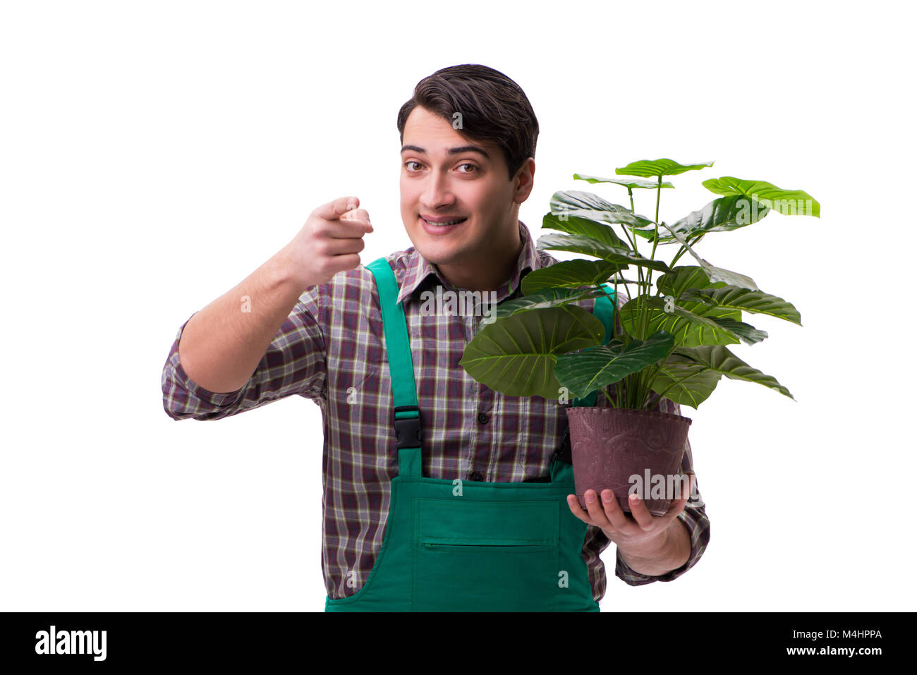 Young man gardener isolated on white Stock Photo - Alamy
