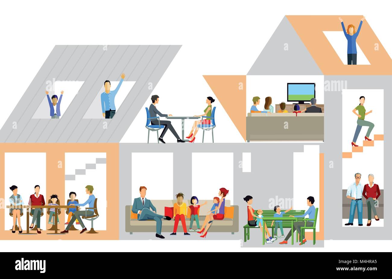 Family life in the house, illustration Stock Vector