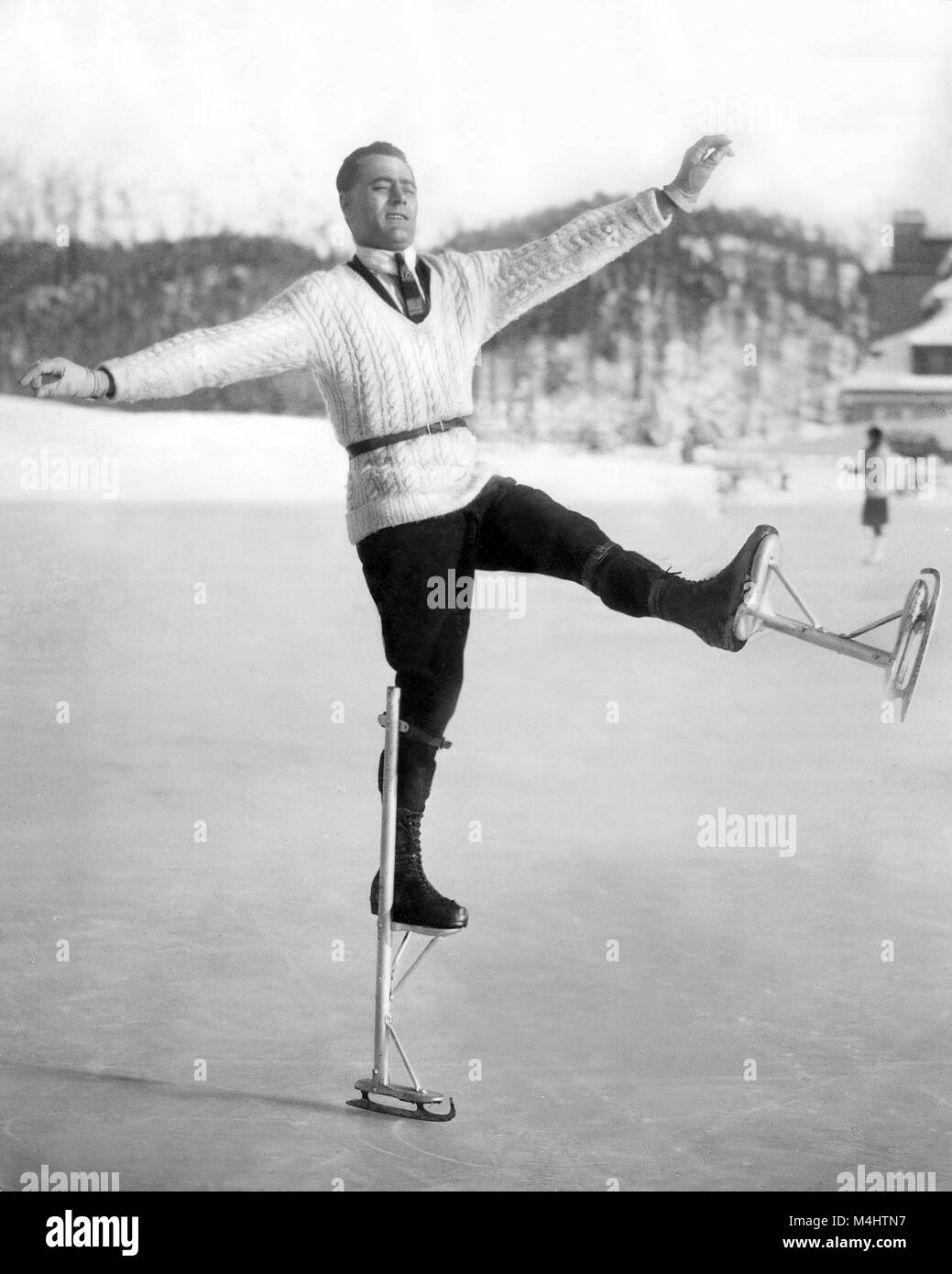 Figure skater on stilts, ca. 1935, 1930s, exact place unknown, Germany Stock Photo