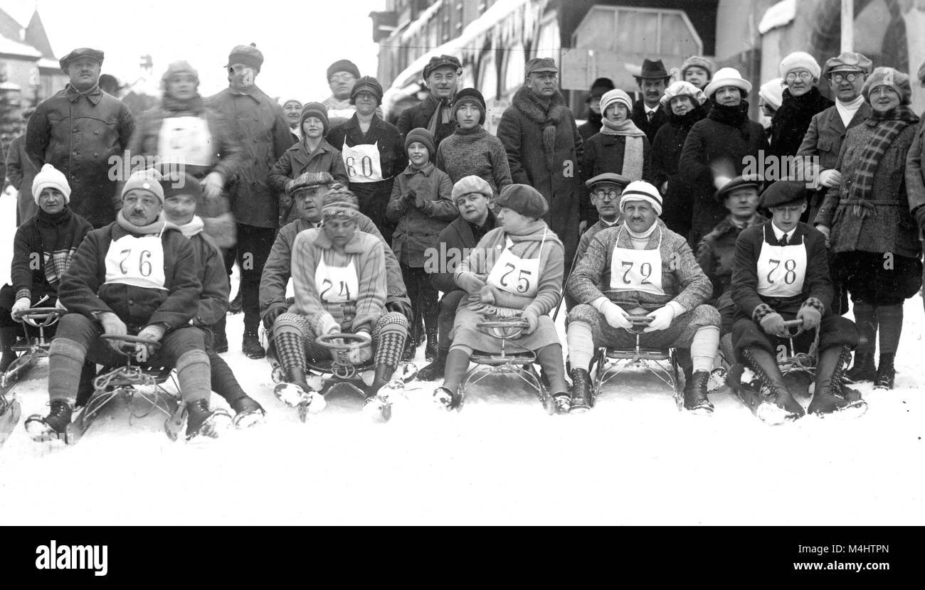 Winter sports, sledding race, 1920s, exact location unknown, Germany Stock Photo