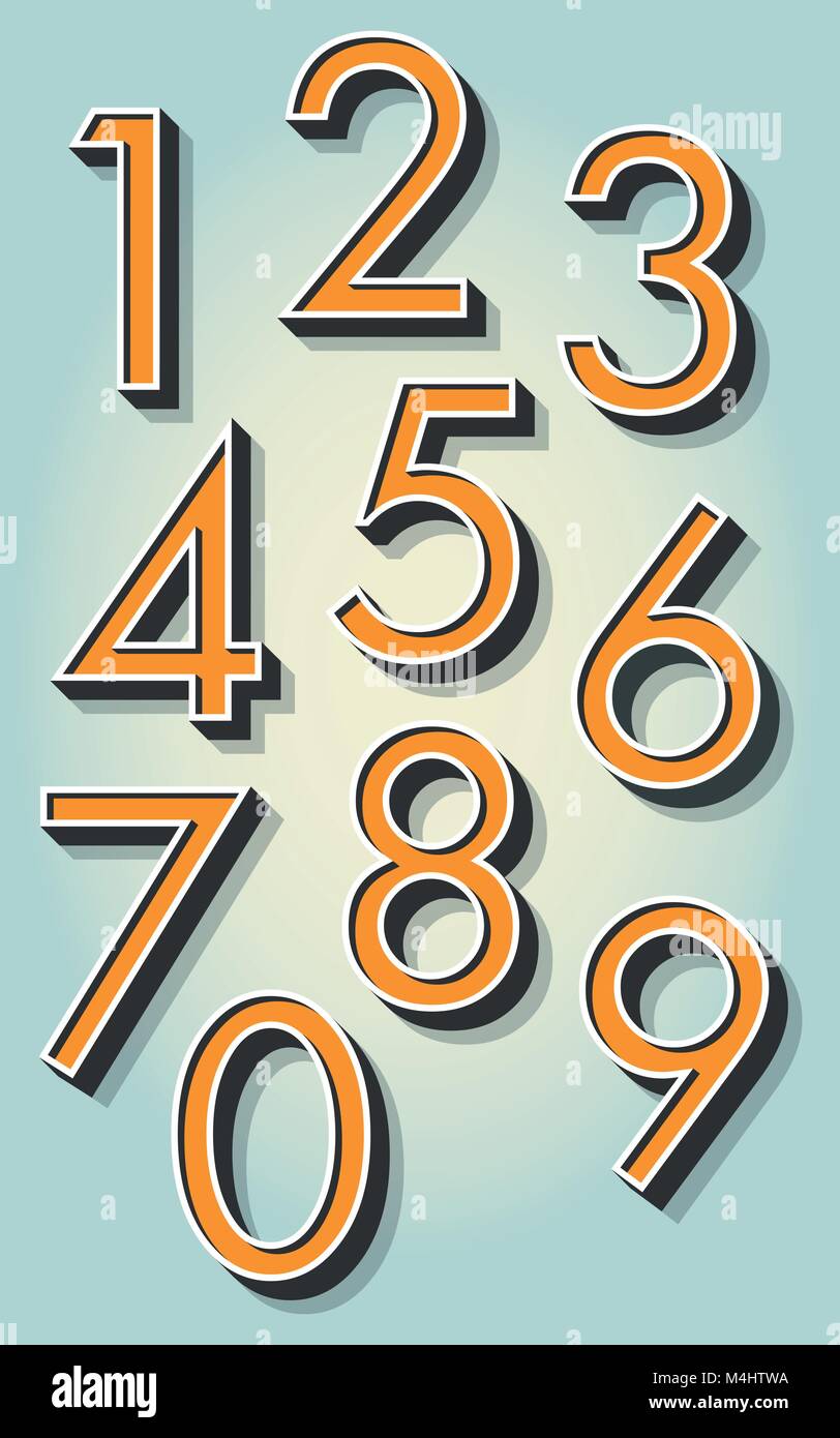 Retro 3D Numbers on the Gradient Background Stock Vector