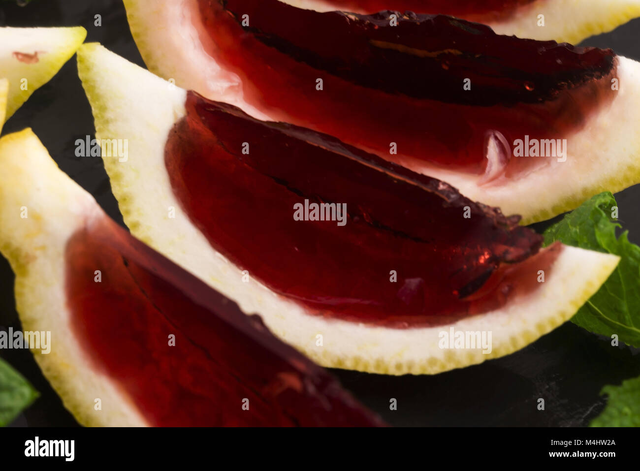 Lemon vodka blackcurrant jelly (jello) shots Stock Photo Alamy