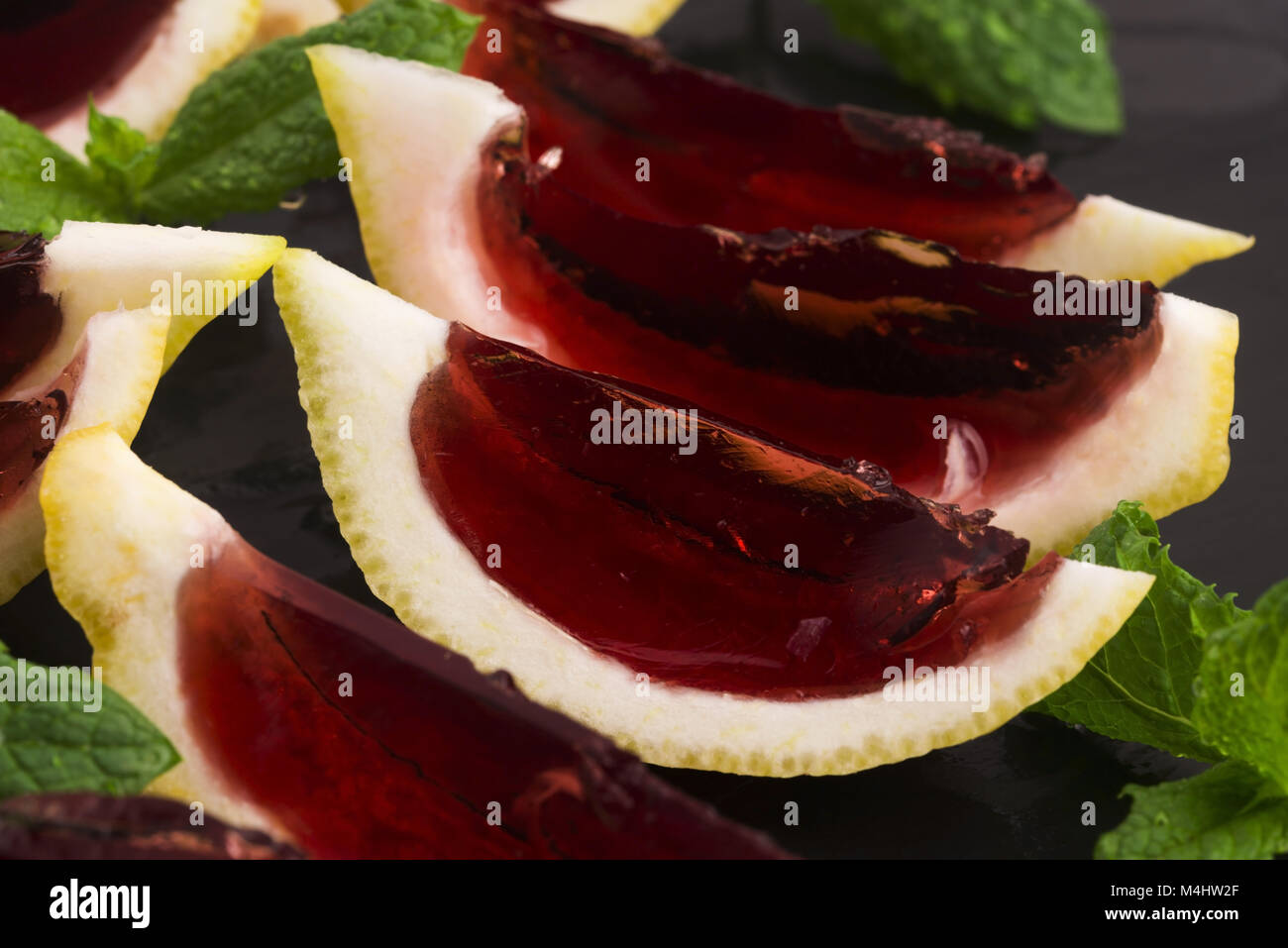 Lemon vodka blackcurrant jelly (jello) shots Stock Photo Alamy