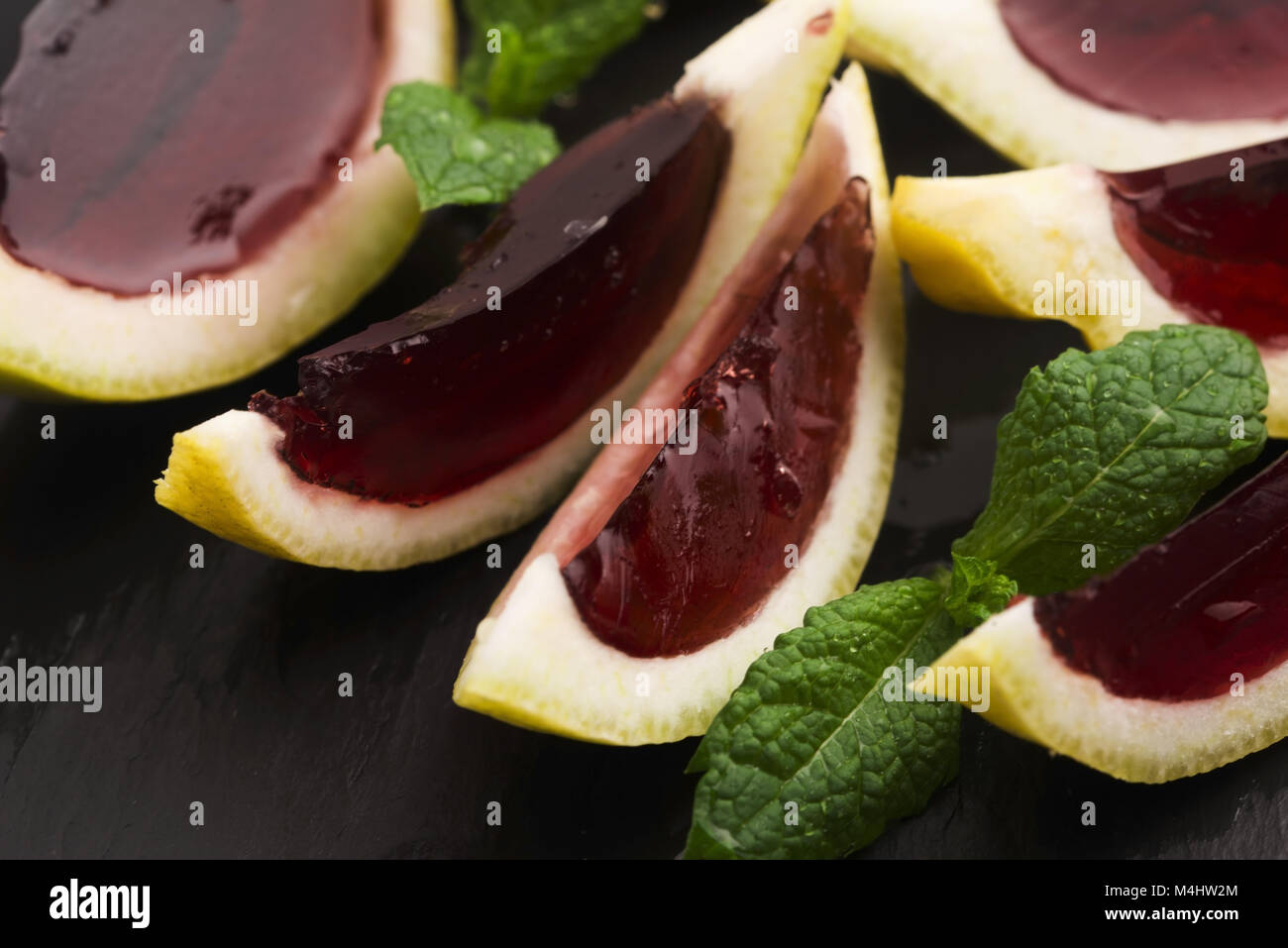 Lemon vodka blackcurrant jelly (jello) shots Stock Photo Alamy
