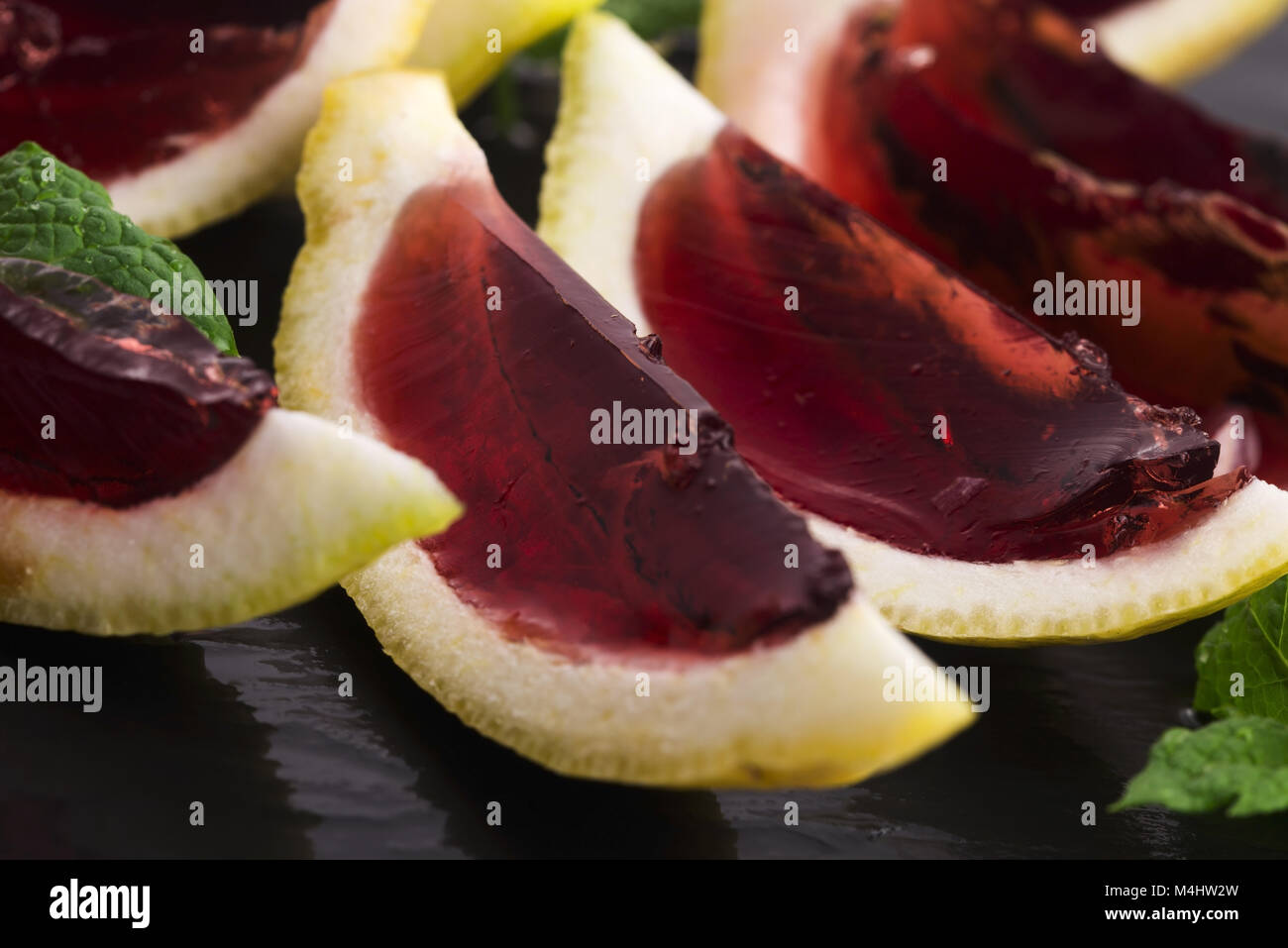 Lemon vodka blackcurrant jelly (jello) shots Stock Photo Alamy