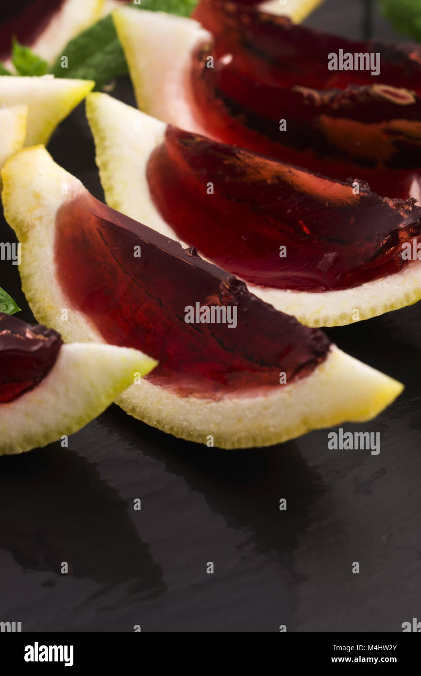 Lemon vodka blackcurrant jelly (jello) shots Stock Photo Alamy