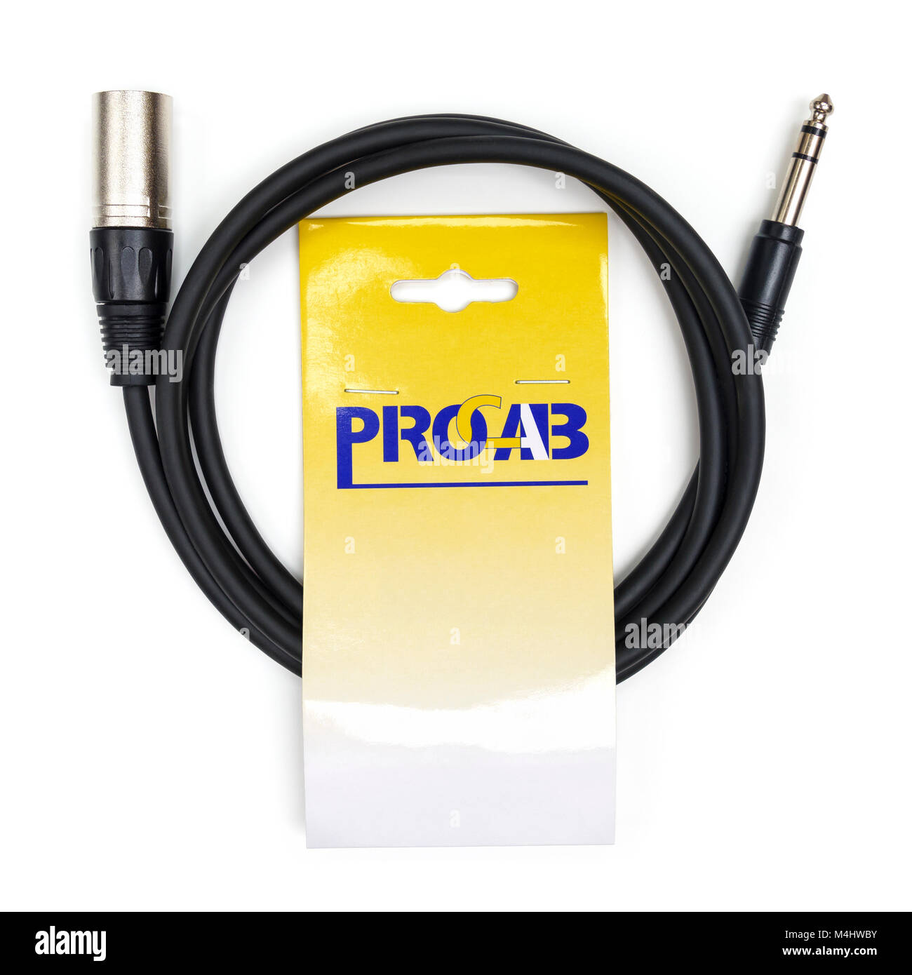 Procab xlr to jack audio cable isolated on white background, top view Stock Photo