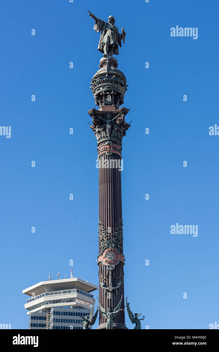 Columbusdenkmal am Hafen von Barcelona Stock Photo