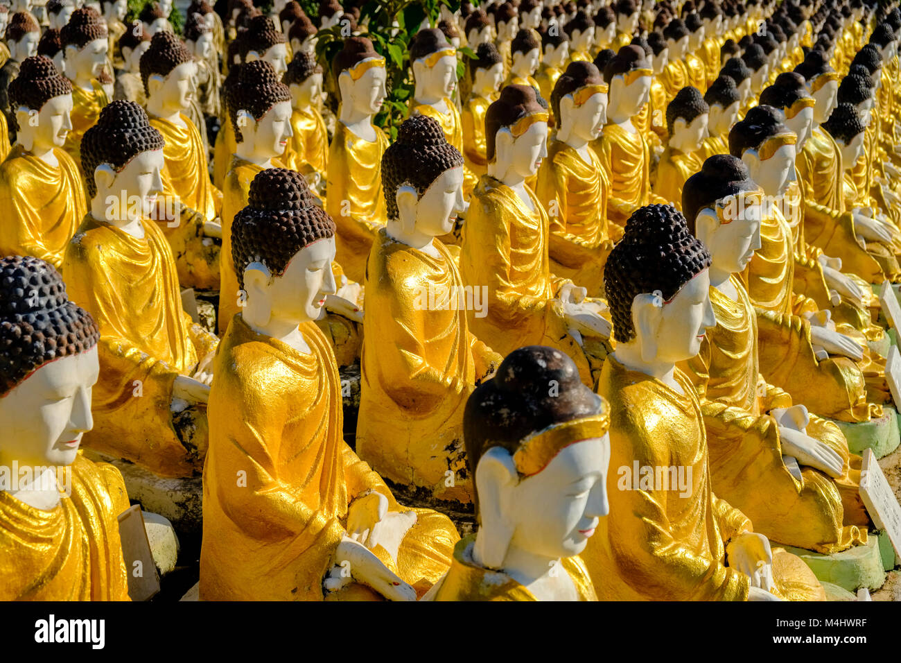 Thousands of small Buddha statues are located below Laykyun Sekkya Buddha in Maha Bodhi Ta