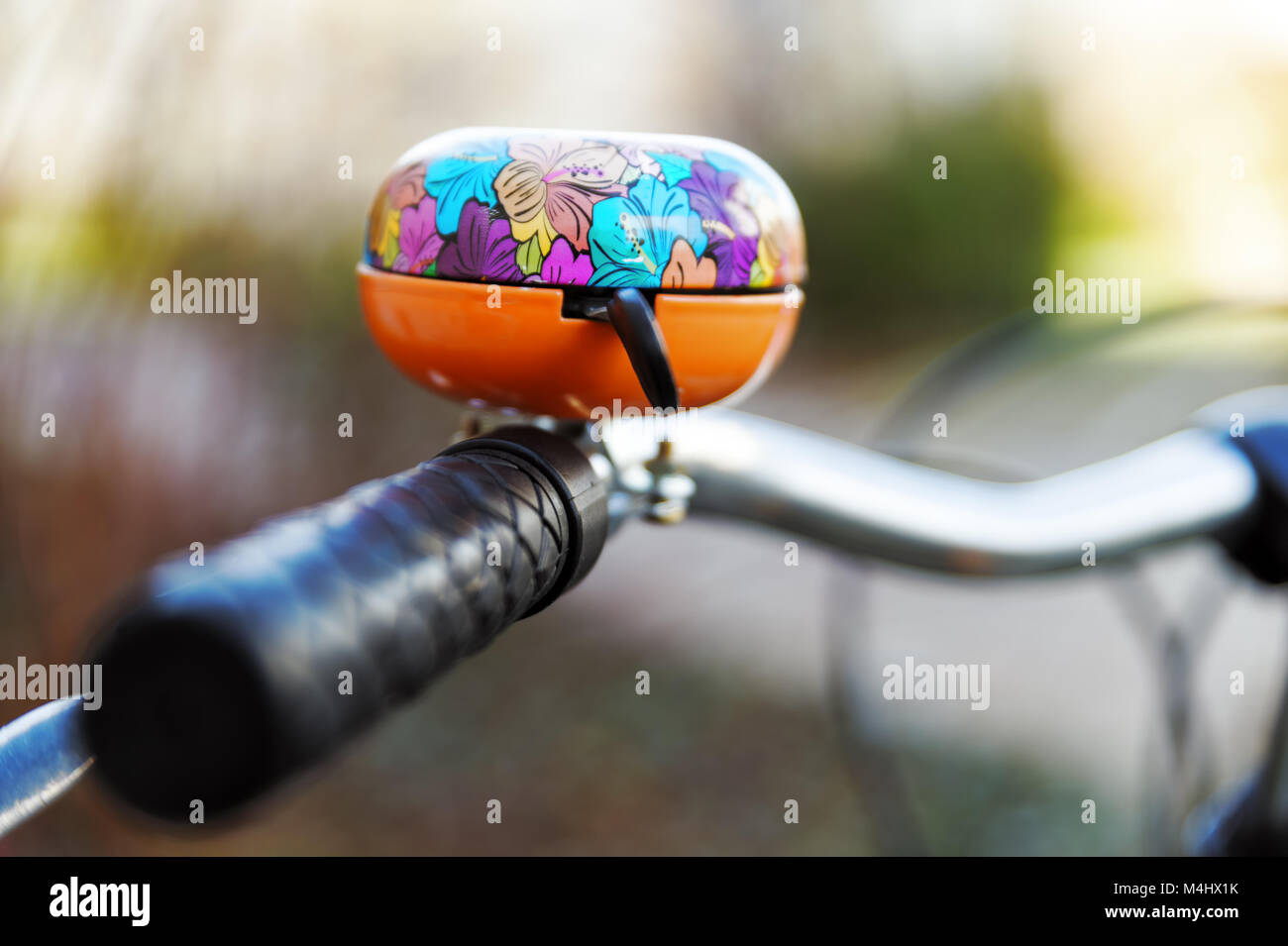 Closeup of a colorful bicycle ringlets bike ringlets. Stock Photo