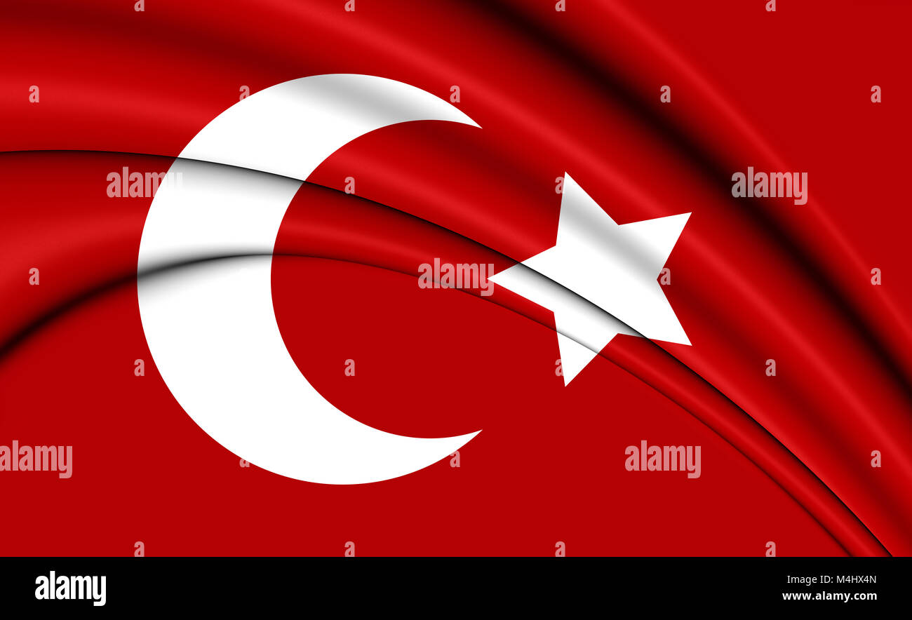 3D Flag of Ottoman Empire (1299-1923). 3D Illustration. Stock Photo