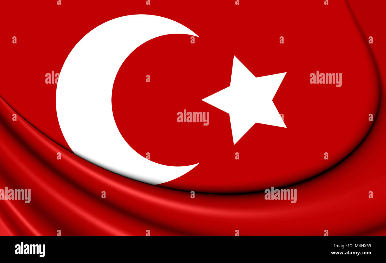 3D Flag of Ottoman Empire (1299-1923). 3D Illustration. Stock Photo