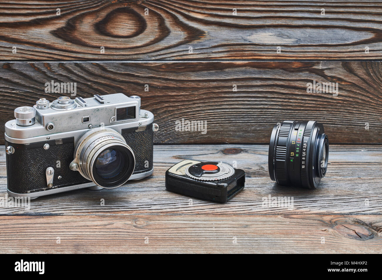 Vintage old retro 35mm rangefinder camera and light meter Stock Photo Alamy