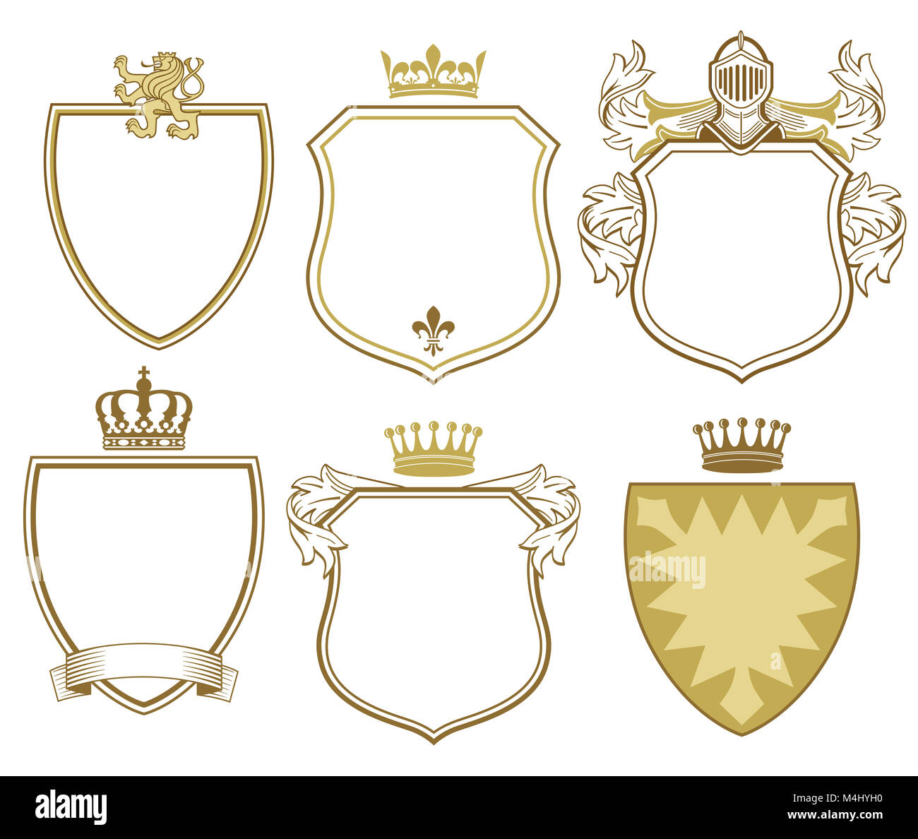 6 Princely coat of arms and shields Stock Photo