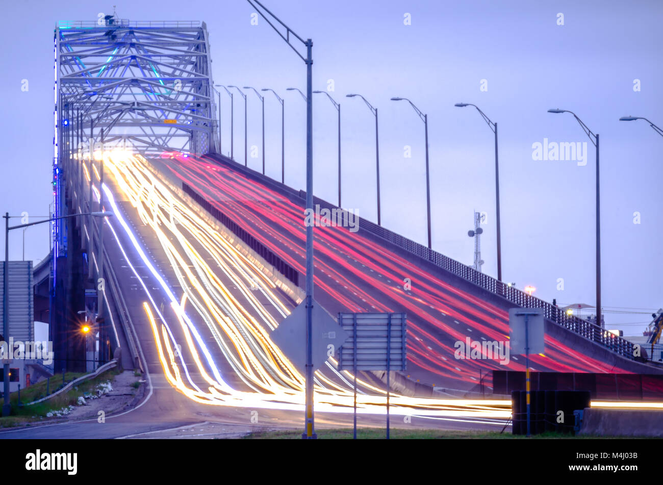 Harbor bridge in Corpus Christi Texas with evening traffic Stock Photo