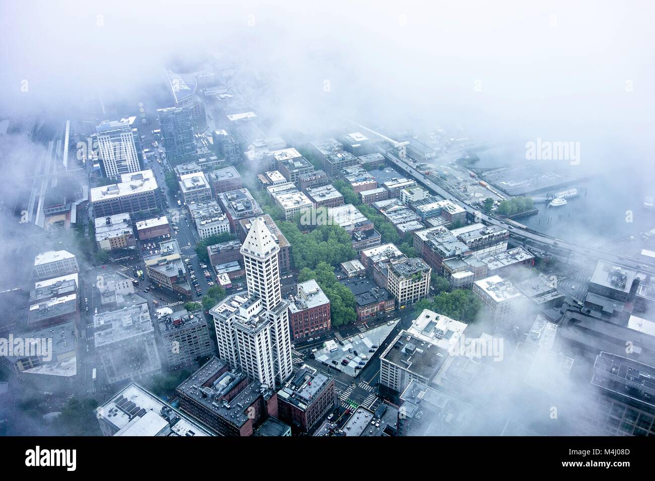 aerial views over seattle washington Stock Photo