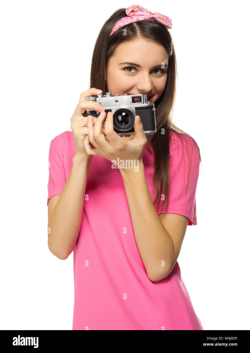 Young girl in pink dress isolated Stock Photo - Alamy