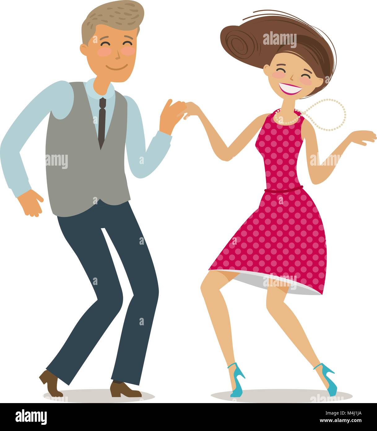 Happy couple dancing dance twist. Cartoon vector illustration in flat style Stock Vector