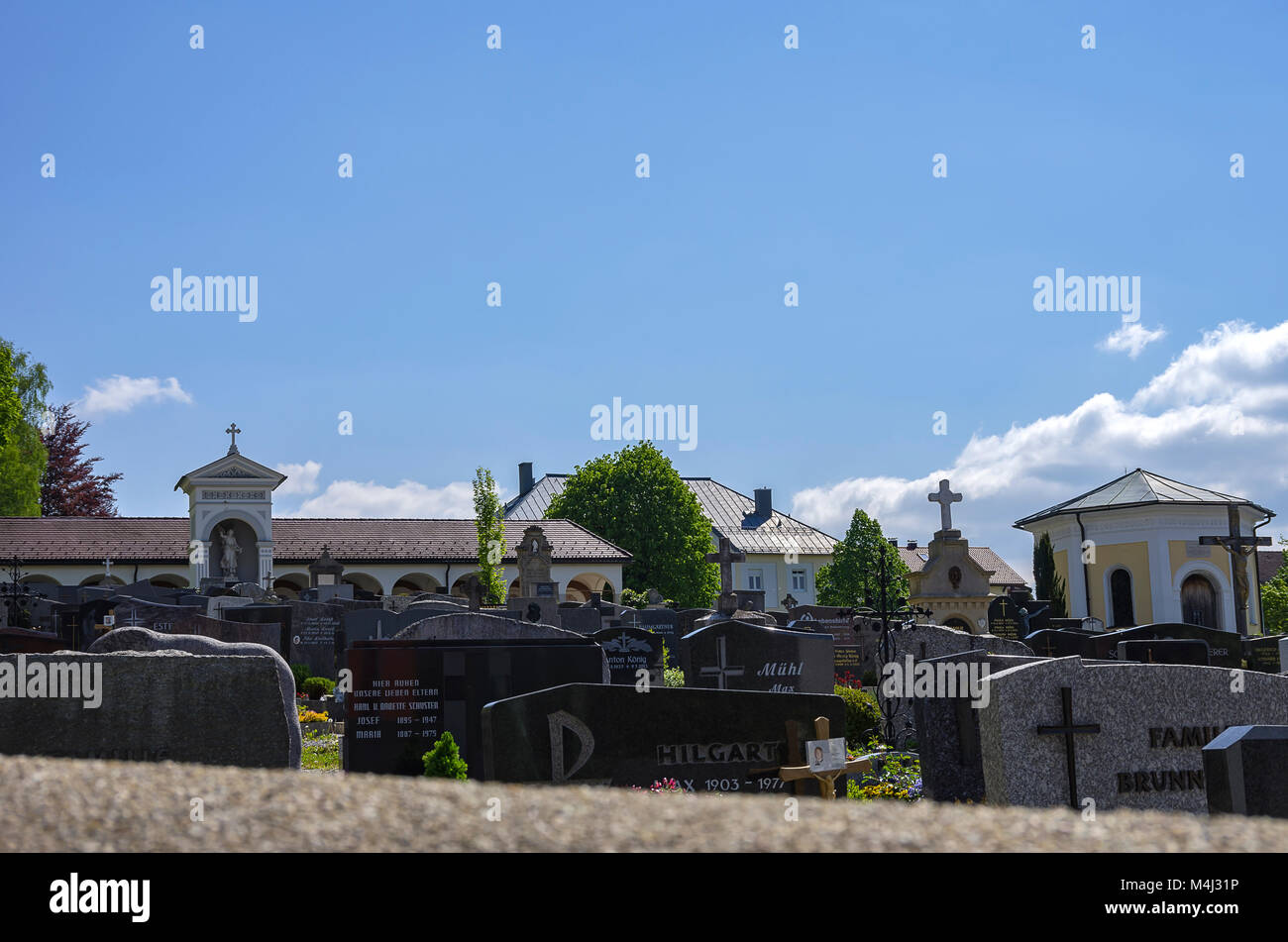 View over the cemetery of Zwiesel, Bavarian Forest, Bavaria, Germany. Stock Photo