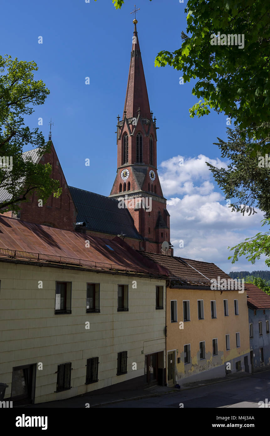 The catholic parish church St. Nikolaus in Zwiesel, Bavarian Forest, Bavaria, Germany. Stock Photo