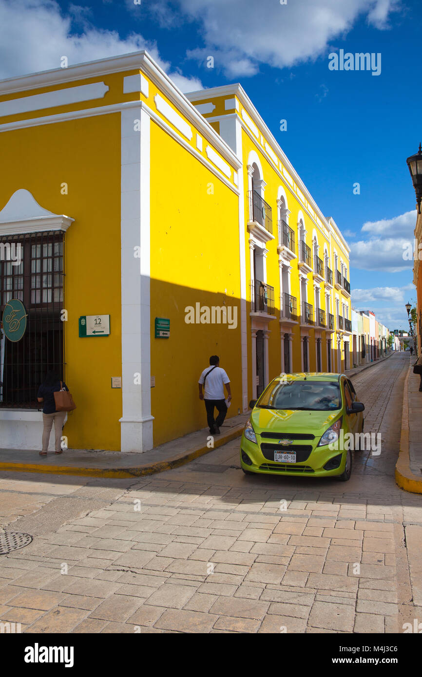 Campeche, Mexico January 31,2018 Typical colonial street in Campeche