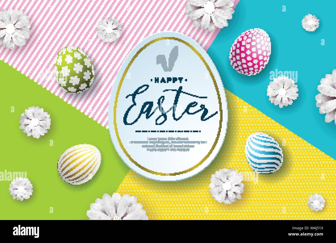 Vector Illustration of Happy Easter Holiday with Painted Egg and Flower ...