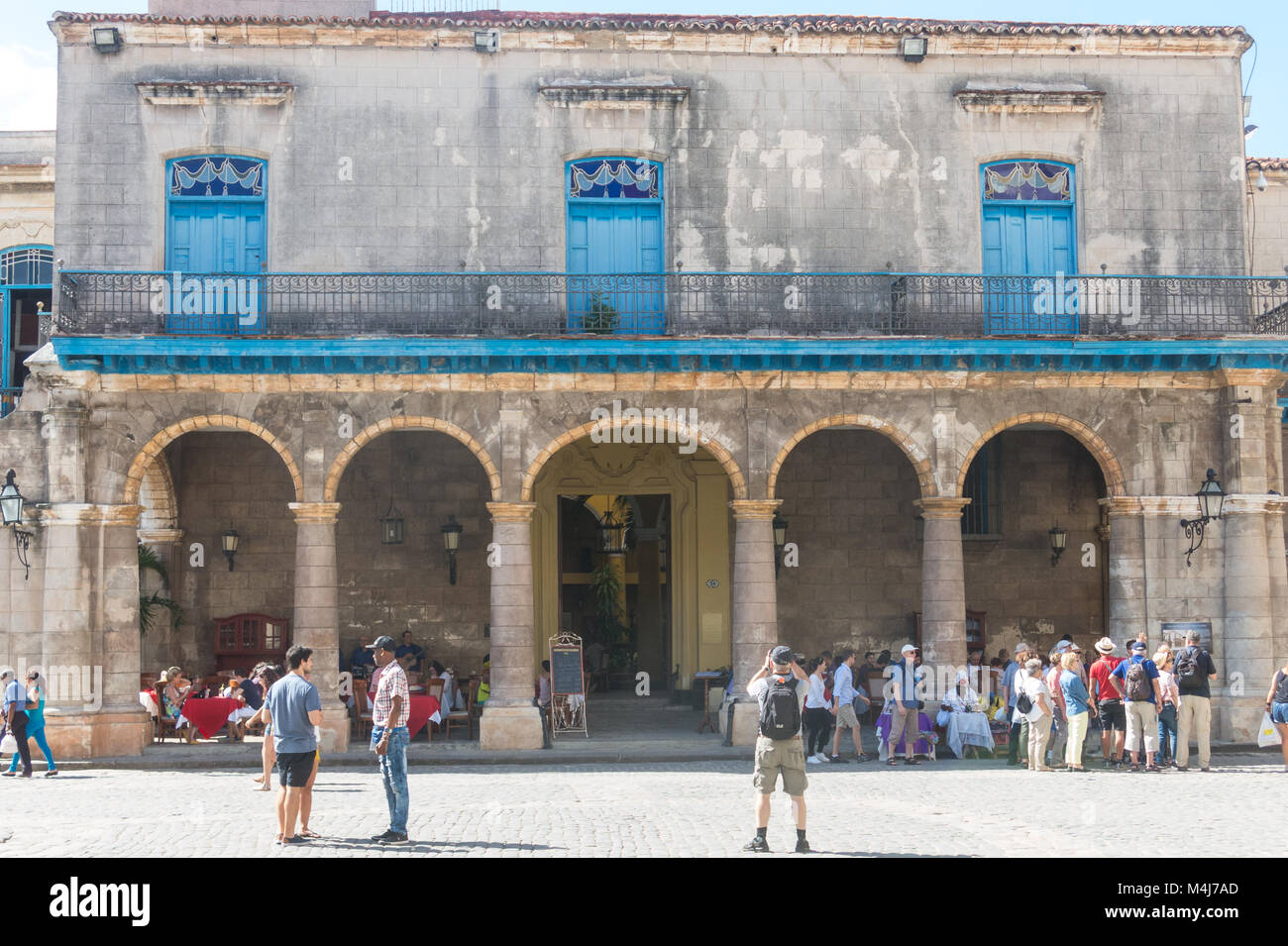 HAVANA, CUBA - JANUARY 16, 2017: Arcades of the Palace of the Conde Lombillo. in the Cathedral Square, Old Havana, Cuba. Stock Photo
