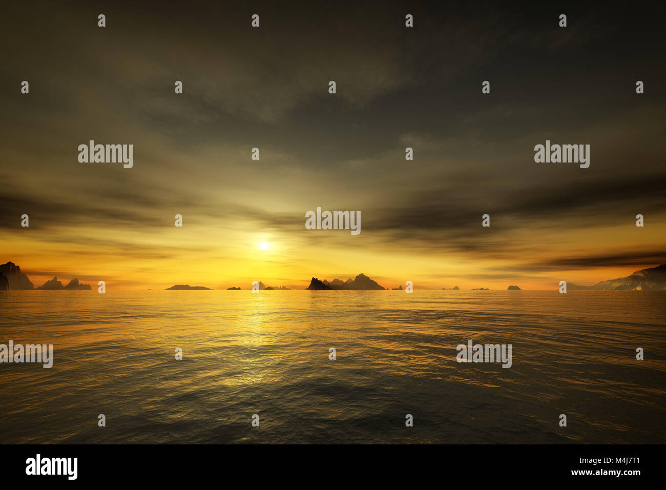 golden sunset over the ocean Stock Photo - Alamy
