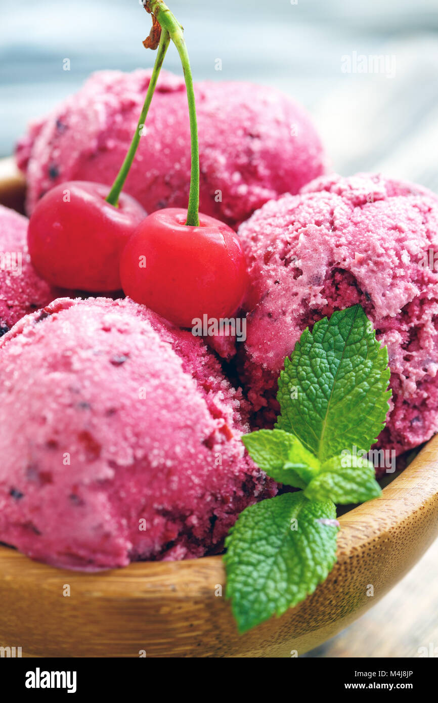 Delicious cherry ice cream. Stock Photo