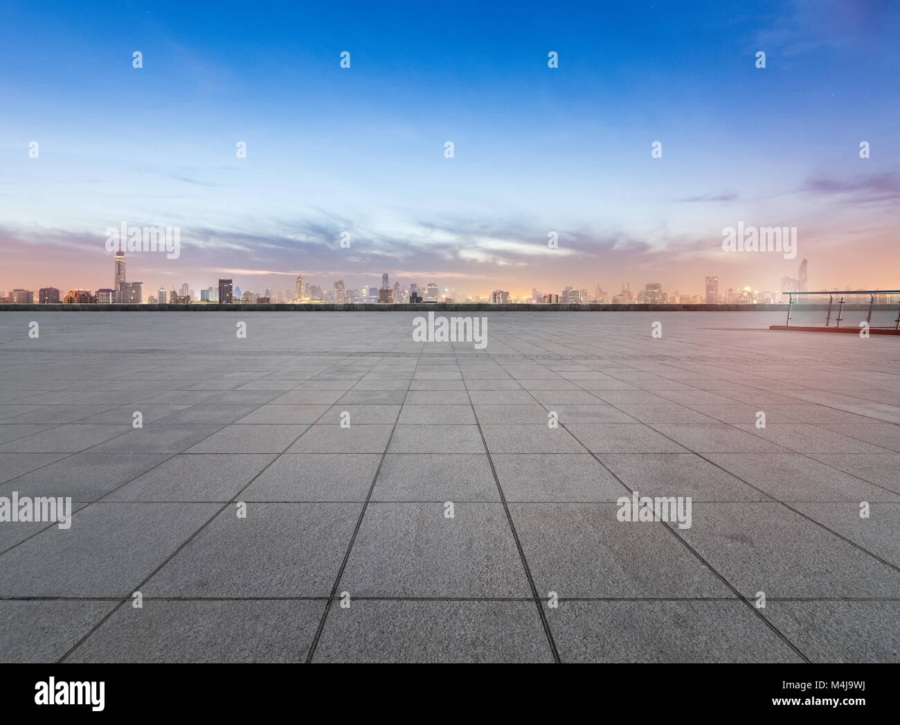 empty floor with city skyline Stock Photo
