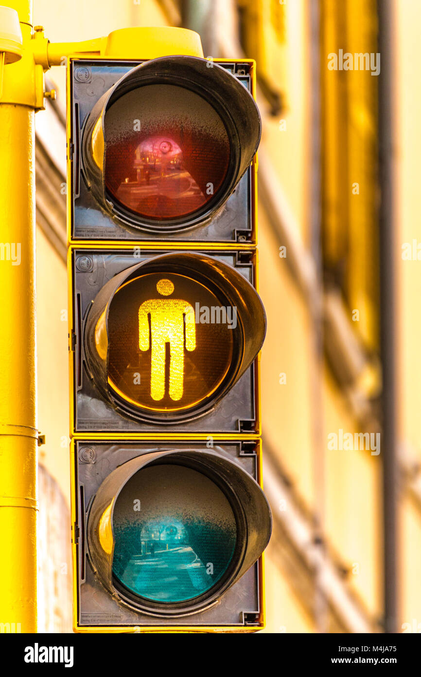 Yellow traffic light for pedestrians Stock Photo Alamy