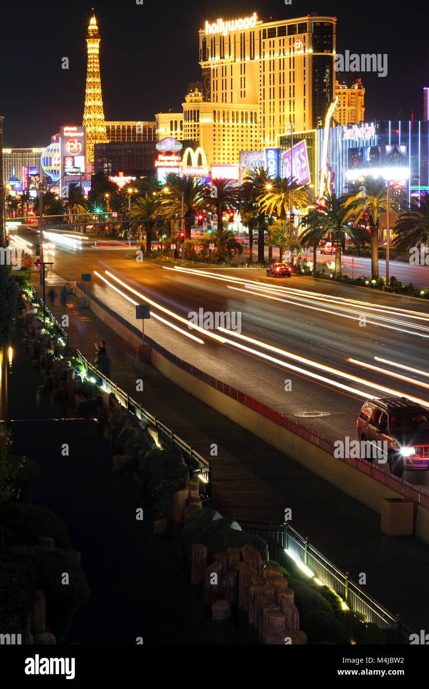 Las Vegas strip skyline and street scene at night Stock Photo
