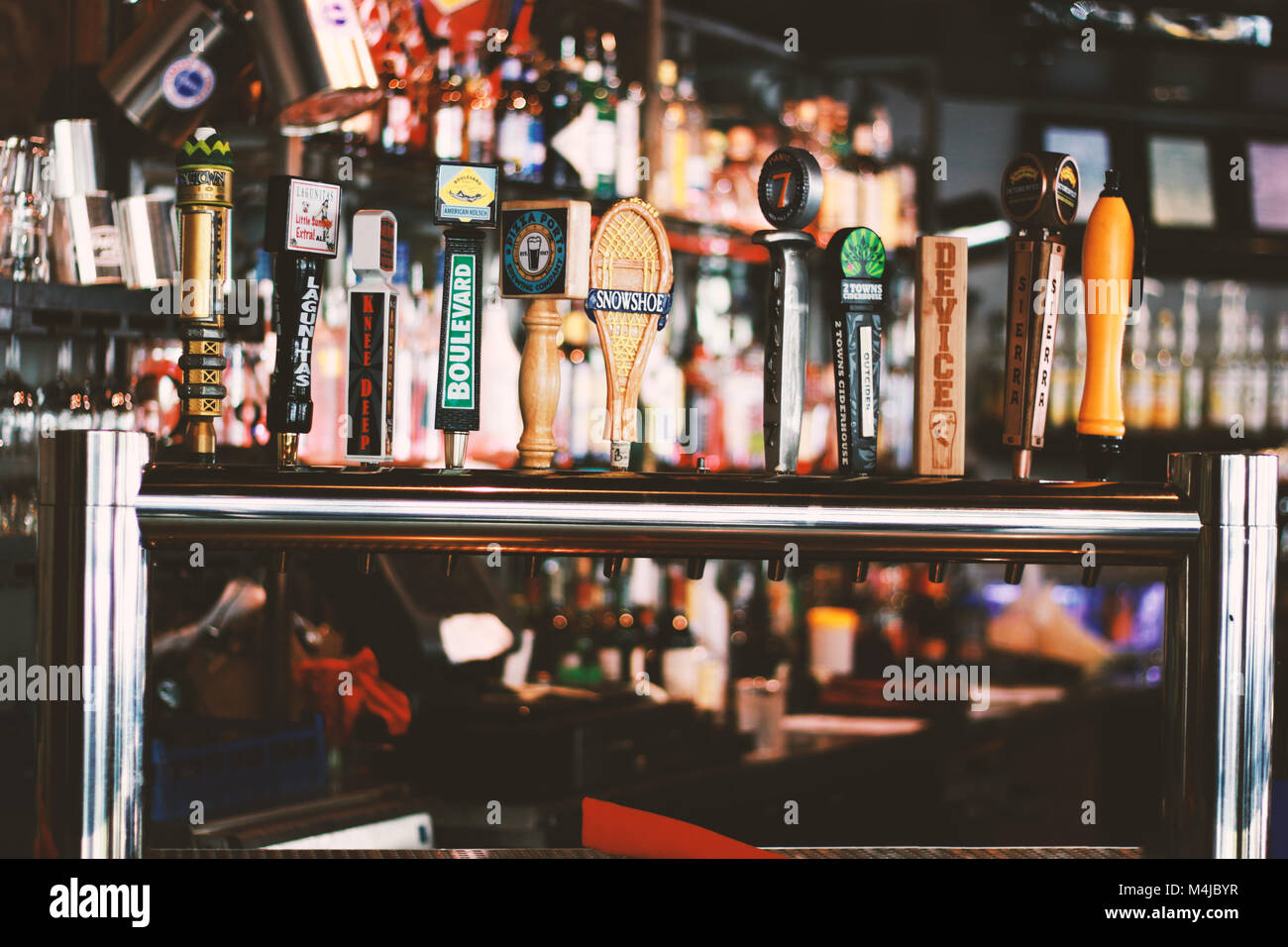 Beer Tap Handles Stock Photo