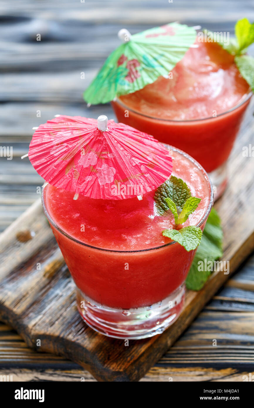 Cold watermelon smoothie in the glasses. Stock Photo