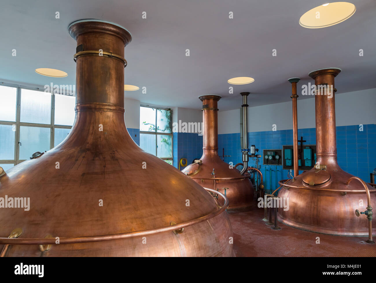 Vintage copper kettle brewery in Belgium Stock Photo Alamy