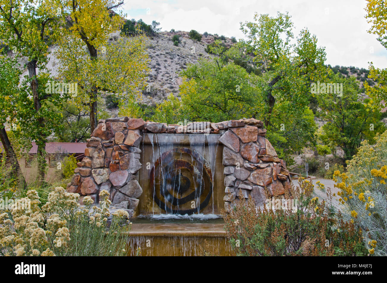 The entrance to Ojo Caliente Hot Springs in New Mexico is marked by a