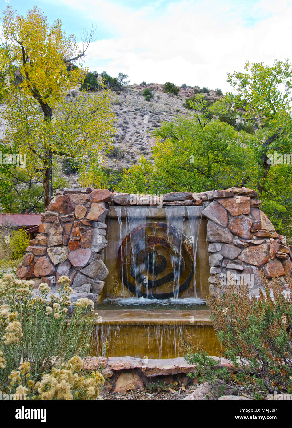 The entrance to Ojo Caliente Hot Springs in New Mexico is marked by a