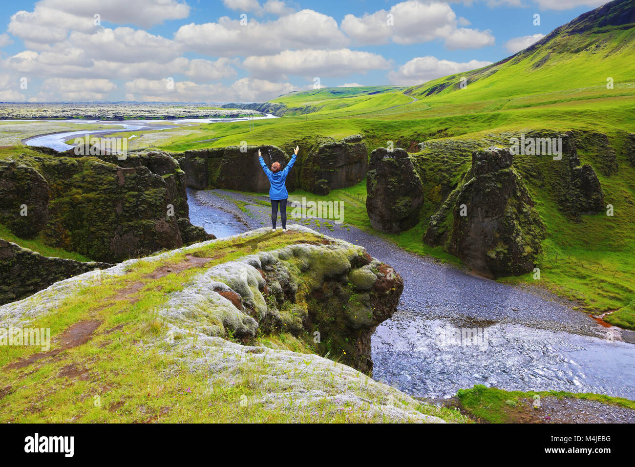 Enthusiastic woman - tourist Stock Photo