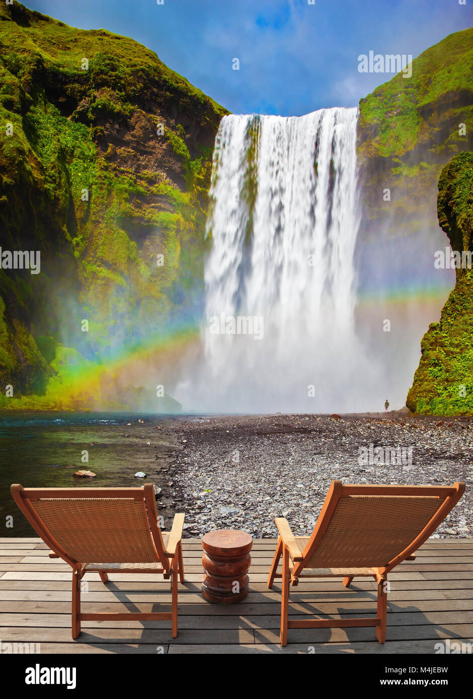 The two wooden deck chairs Stock Photo - Alamy